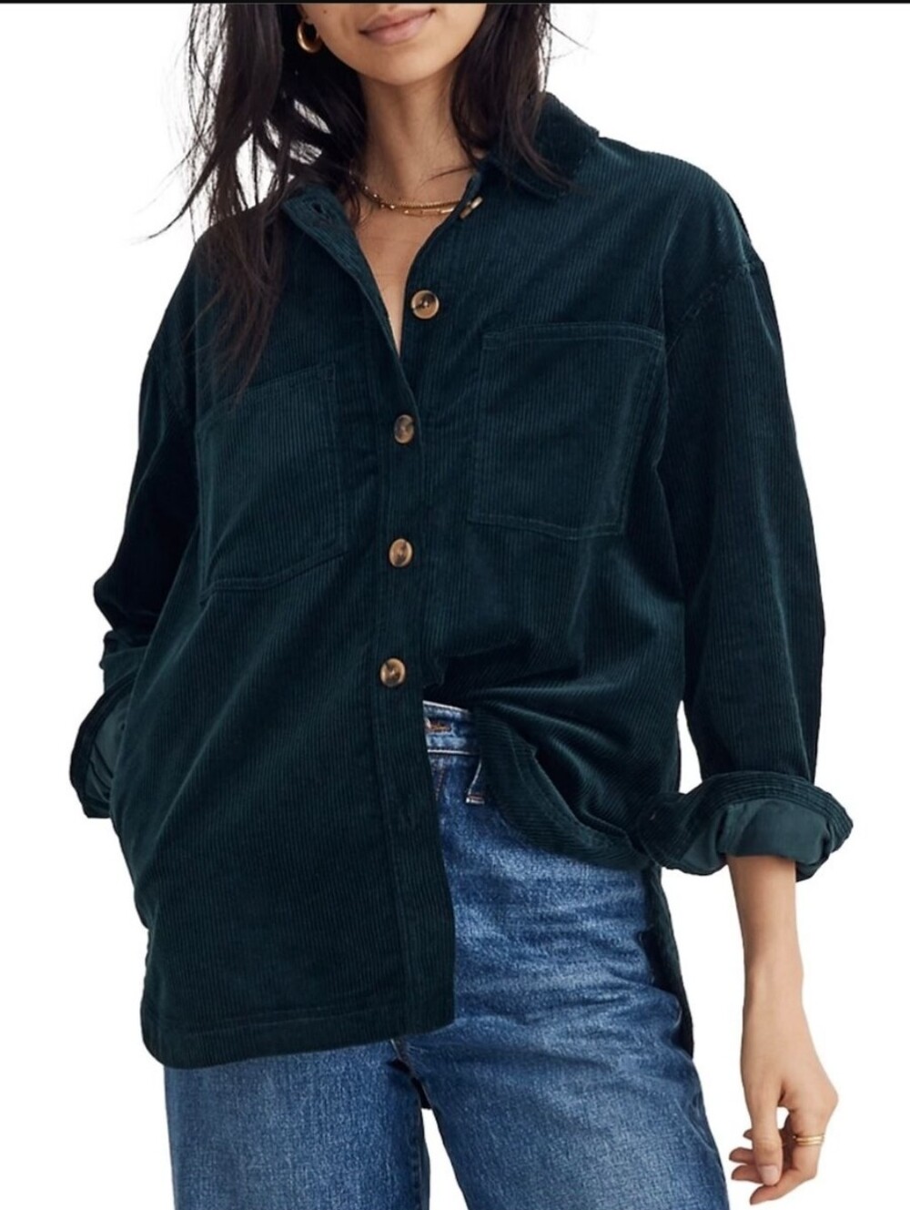 Madewell Corduroy Kentwood Oversized Shirt Jacket in Forest Green Size Medium